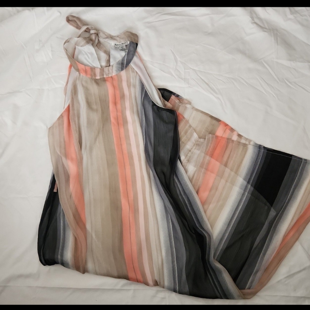 Sassy doll Women's size 3X brown striped maxi dress #BC3